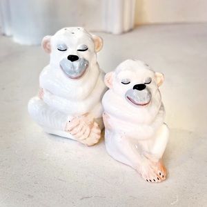 Glazed Ceramic Hugging Monkeys Medium + Small Salt & Pepper Shaker Set 🧂🐒